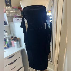 Fashion nova 1x velvet strapless tube bodycon midi dress long sleeves 0482